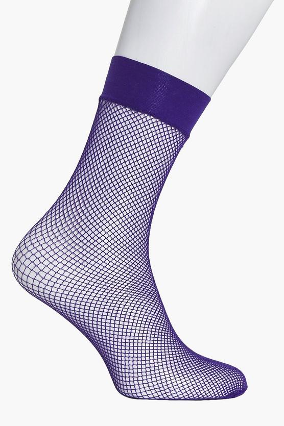 Robyn Dark Purple Fishnet Ankle Socks